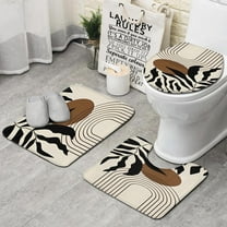 Black Boho Geometric and Plant Pattern Bathroom Rugs Sets 3 Piece,Toilet Cover Set,Absorbent Non Slip Bathroom Mats Sets with U-Shaped Contour Rug Toilet Rug Set