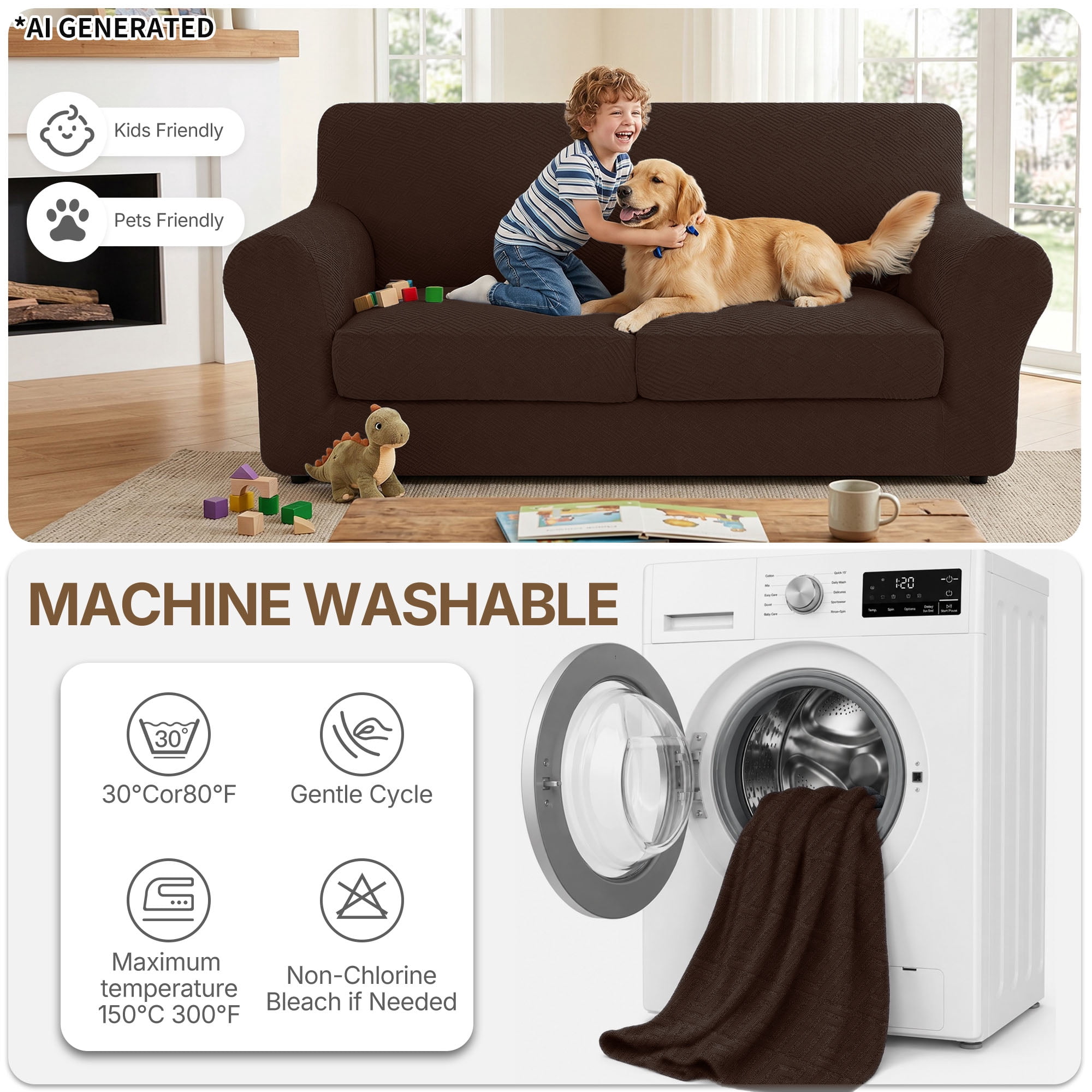 JIATER 3-Piece Sofa Cover Stretch Couch Cover Washable Sofa Slipcover Furniture Protector with 2 Cushion Covers,Loveseat Coffee