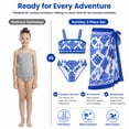 thumbnail image 4 of Girls 3-Piece Floral Swimwear Set with Long Cover Up Skirt - Elegant Blue Bikini Swimsuit for Beach, Pool Parties & Swim Lessons Size 12Y, 4 of 8