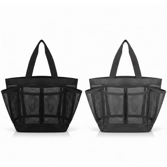 2-Pack Mesh Shower Caddy & Tote - 7-Pocket Quick-Dry Bag for College Dorms, Bathrooms, Camping & Trips (Black & Grey)