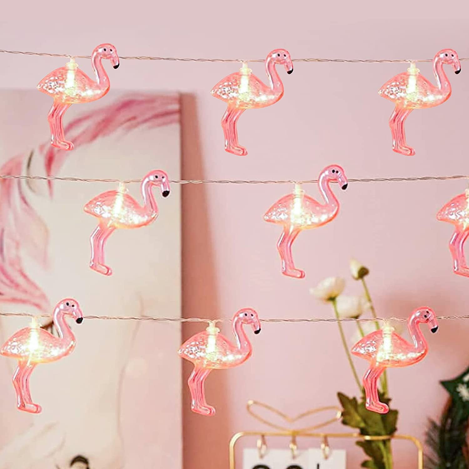 6ft Lighted Length with 18 Ct LED Ultra Wire Light PINK FLAMINGO 