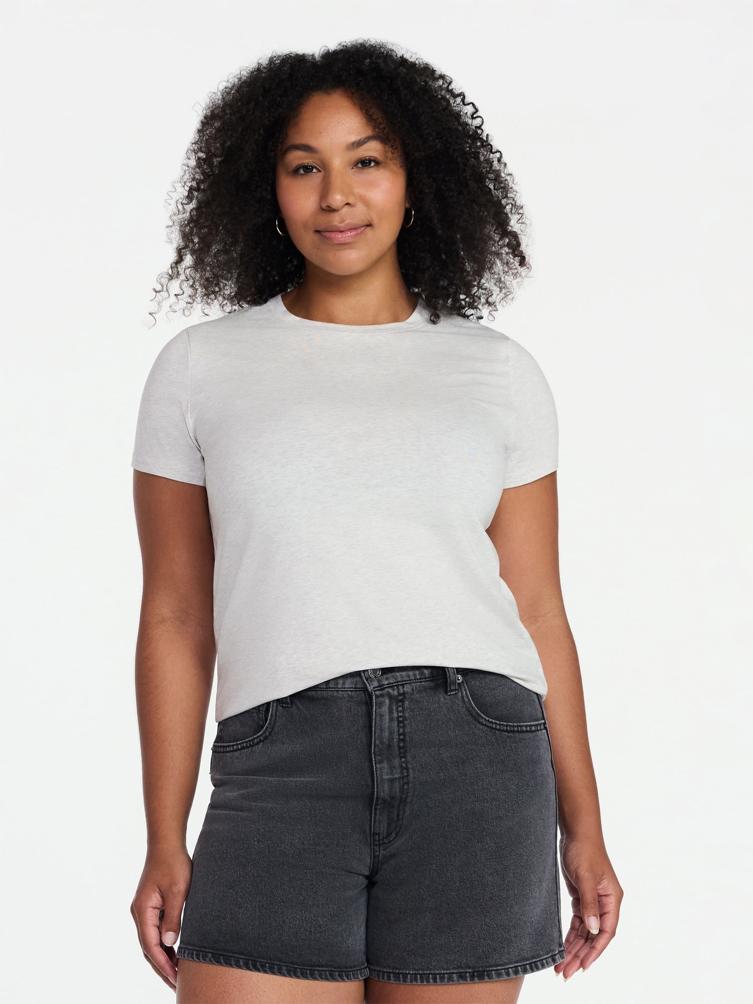 Time and Tru Women's Slim Fit Crewneck Tee with Short Sleeves, Sizes XS-XXXL