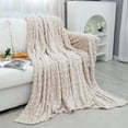 thumbnail image 6 of Homieway Beige Throw Blanket, Throw Size Lightweight Taffeta Fleece Blanket for Couch Sofa, 2-Sided 3D Woven Design Fuzzy Soft Cozy Blanket for All Seasons, 40"×60", 6 of 7
