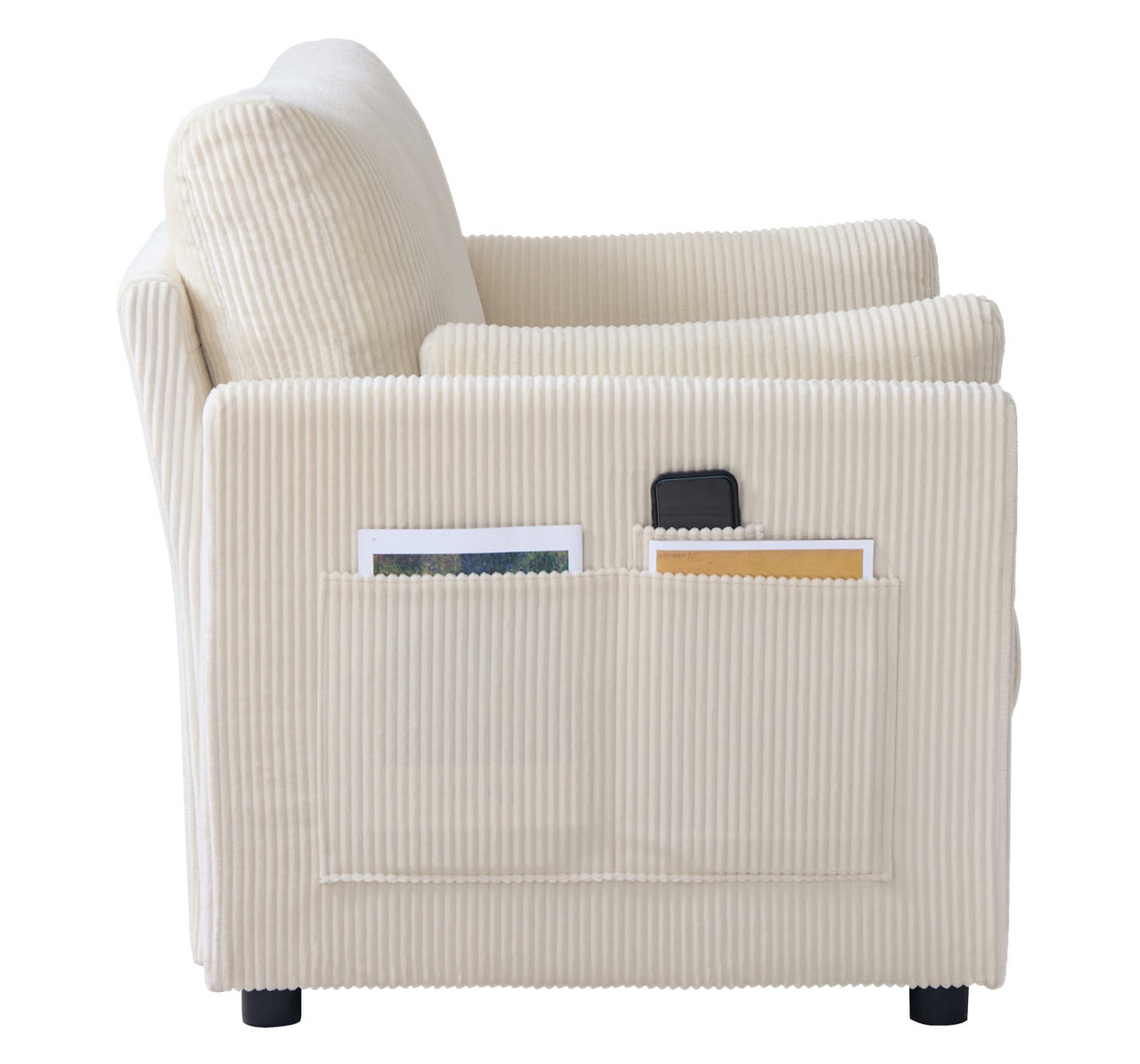 37.75"W Oversized Single Sofa, Corduroy Accent Reading Chair w/ Storage Pockets, Modern Upholstered Armchair w/ 2 Pillows