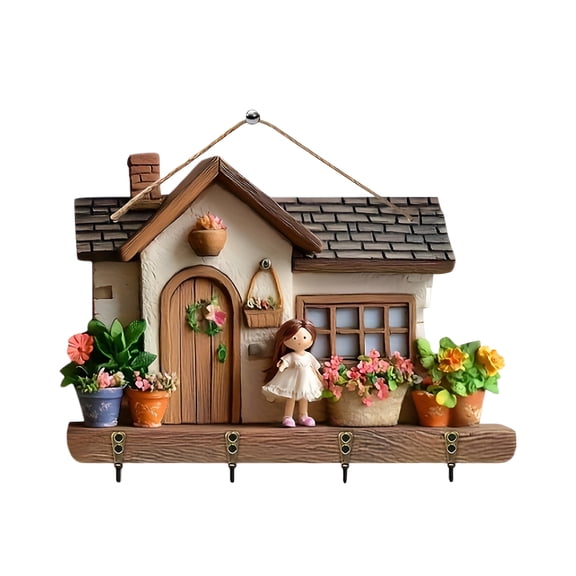 XIBUFE 1-Pack,Decorative Wall Hooks with Shelf. A Wooden House Key Holder for Wall. A Rustic Farmhouse Entryway Organizer & Hanging Shelf for Keys,Leashes & Mail.