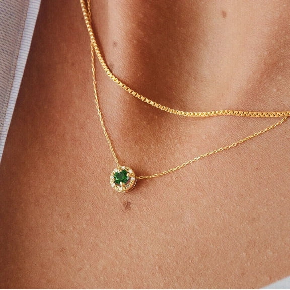 2 Ct Halo Green Emerald Pendant Lab-Created 14k Yellow Gold Plated