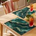 thumbnail image 4 of Teal Golden Marble Placemats Set of 6 Modern Farmhouse Gradient Texture Place Mats Indoor Wipeable Table Mats Washable Cloth Dining Table Placemats for Kitchen Holiday Party Home Decor 13x19 Inch, 4 of 9