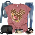 thumbnail image 3 of Women Teen Giraffe Mickey Ears with Flowers Shirt Floral Animal Print Character T-Shirt (Mauve-4X-Large), 3 of 7