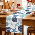 thumbnail image 5 of Navy Blue Coastal Table Runner 70 Inches, Starfish Shell Coral Summer Beach Ocean Bed Runner Dresser Scarves Tabletop for Indoor Outdoor Parties/Ceremony/Banquet, 13" x 70", 5 of 9