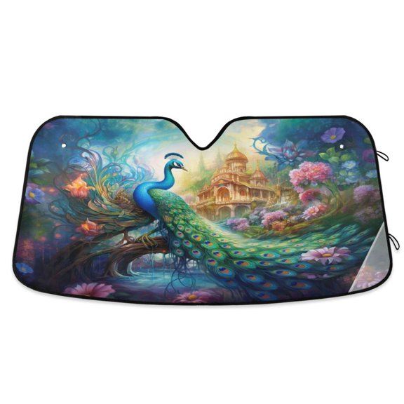 ALAZA Peacock in Forest Windshield Sun Shade Car Foldable Sun Visor Block UV Rays Protector 55"x27.6"