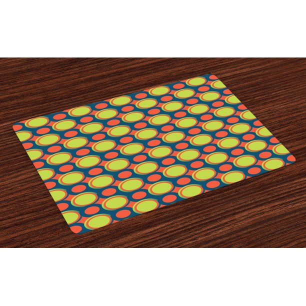 Retro Placemats Set of 4 Spotty Pattern with Orange and Green Circles