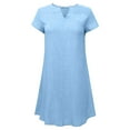 thumbnail image 2 of QLEICOM Women Summer Casual Dresses, Solid Cotton Linen Short Sleeve V-Neck Dress, T Shirt Dress with Pockets Knee Length, Vacation Printing Mini Shift Dress Sundress Light Blue US Size 8, 2 of 6