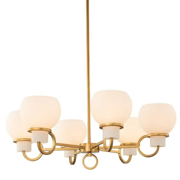 Kalco Lighting Ascher 28" 6-light Transitional Glass Chandelier in Winter Brass