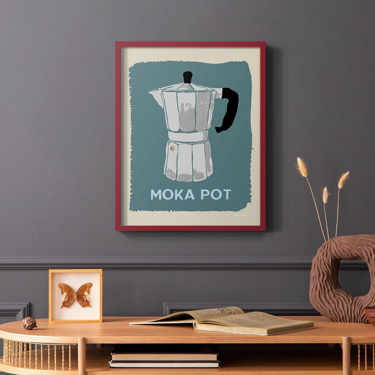 Modern Coffee II in Red Solid Wood 8 x 10 Framed Print
