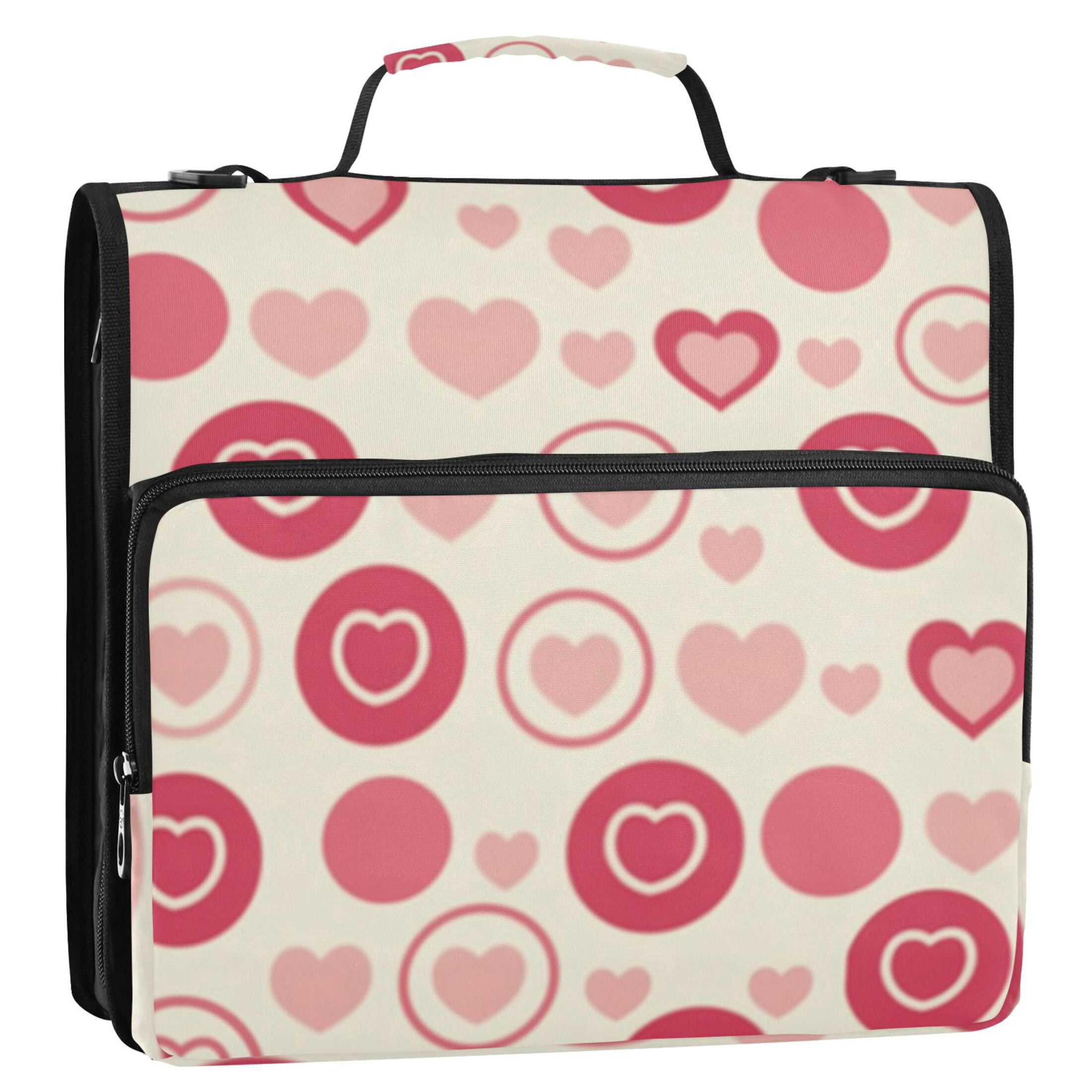 3 Ring Zipper Binder with Shoulder Strap Waterproof Trapper Keeper 2 Inch D-Ring 500 Sheets Capacity Heart on Circle