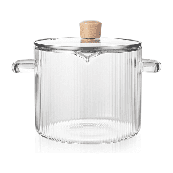 New Arrivals Glass Cookware Simmer Pot, Cooking Pot with Lid-1.8L(60oz) Heat Borosilicate Stovetop