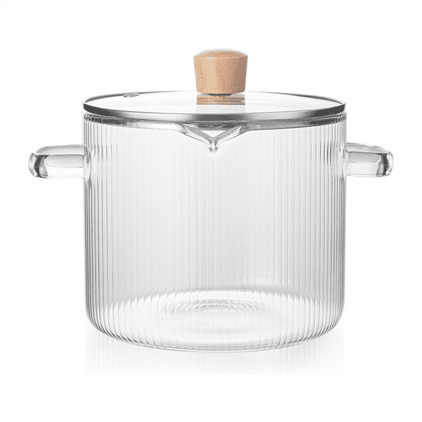 Olla de Vidrio para Cocinar , Olla de Vidrio para Cocinar con Tapa, 1,8 L (60 Oz), Olla de Vidrio de Borosilicato para Calentar la Estufa