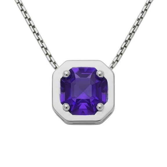 Hannaboya Jewelry Octagonal Amethyst Pendant Necklace, 925 Sterling Silver