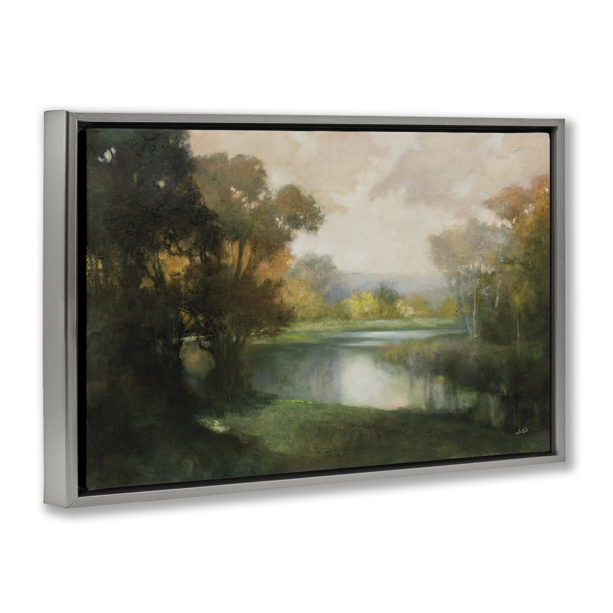 Stupell Industries Lakeside Morning in Autumn Light Gray Framed Floater Canvas Wall Art, design by Julia Purinton