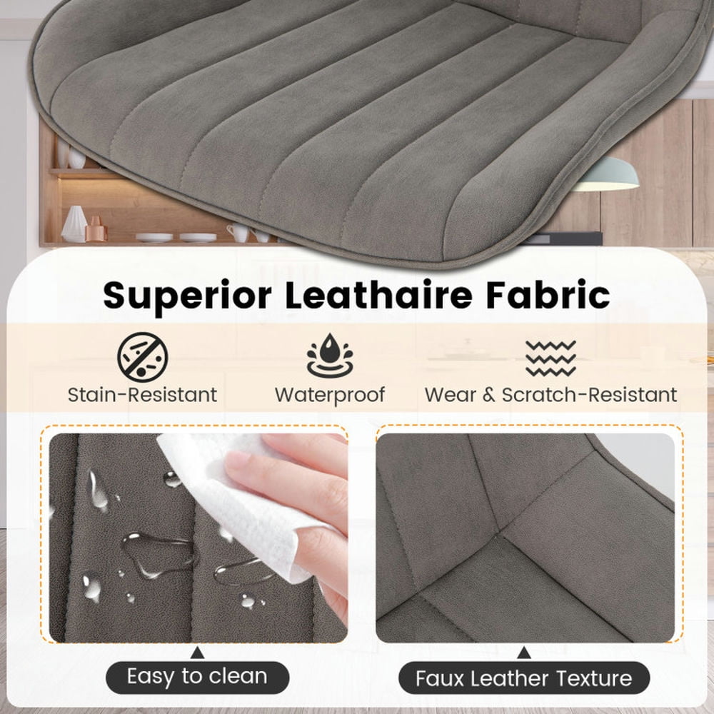 Demi Bonn Set of 2 Faux-Leather Fabric Dining Chair with Metal Legs and Padded Seat for Dining Room Living Room, Gray