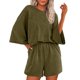 thumbnail image 2 of Conjunto de Verano Casual para Mujeres Color Sólido Manga Corta con Pantalones Cortos Elásticos, 2 of 3