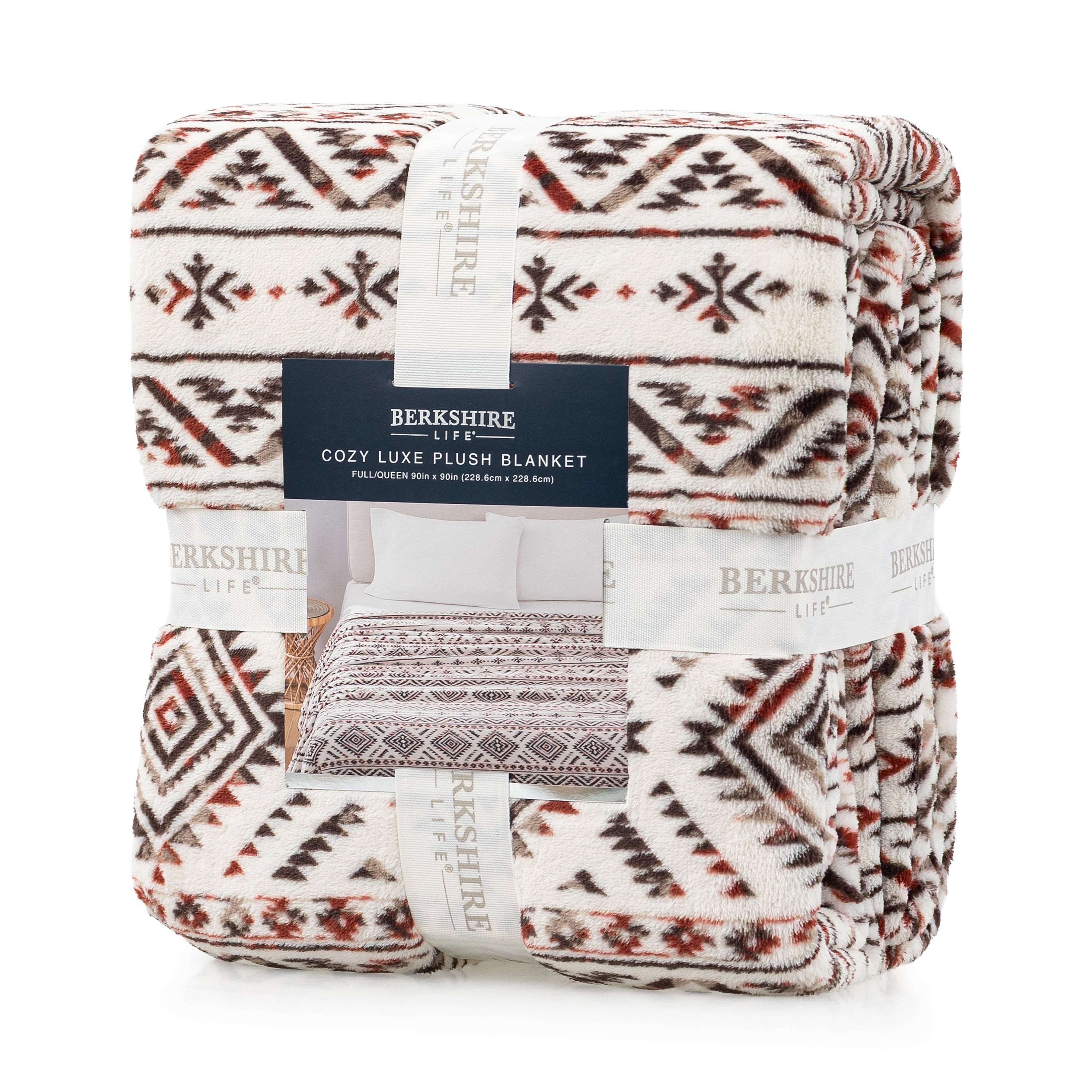 Berkshire Life Print Cozy Luxe Plush Bed Blanket Toci Aztec King Size