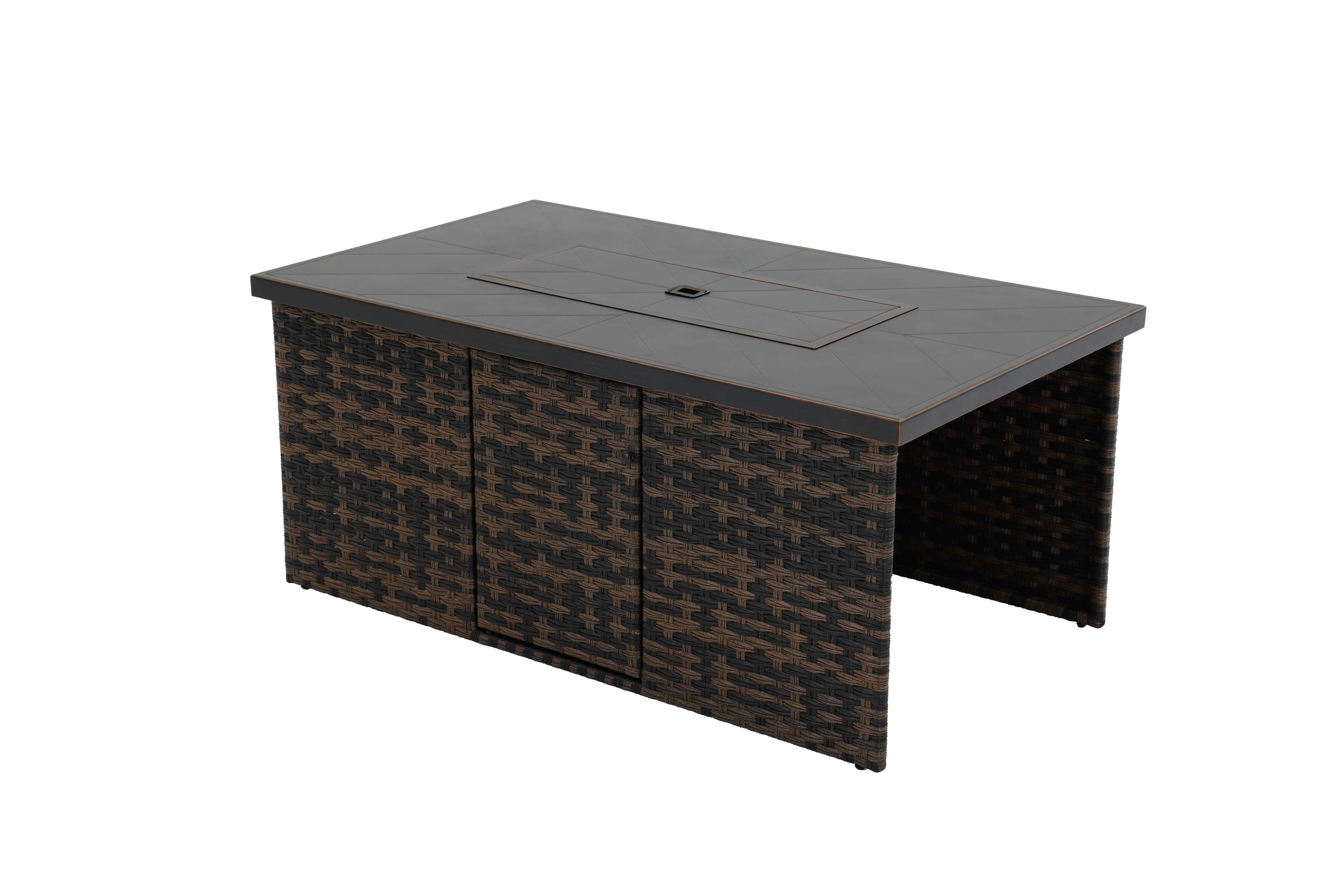 Better Homes & Gardens Rockport Club 55" x 31" Rectangular Propane Fire Pit Table with Lid - 50,000 BTU, Brown