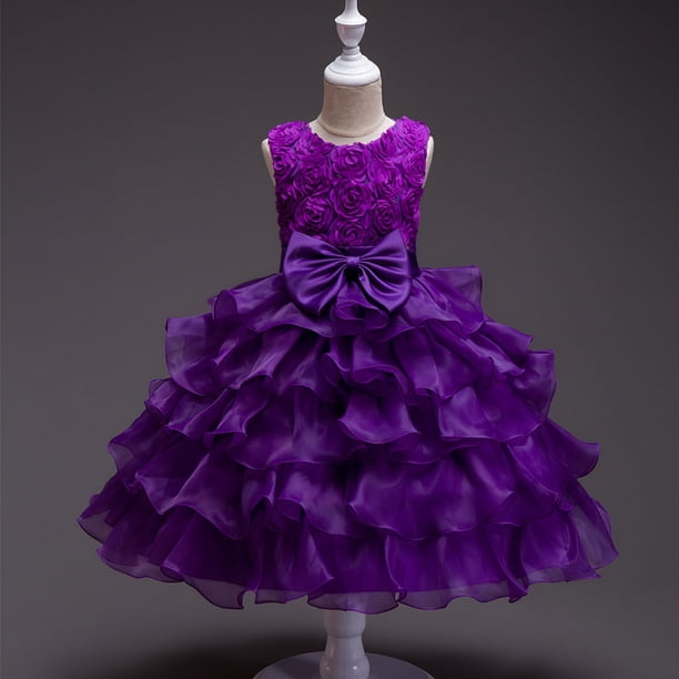 Vestido de novia para niña Vestido grande para niña Vestido de princesa rosa para niña de las flores