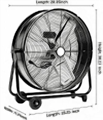 Drum Fan 24 Inch Heavy Duty Industrial Fan, High Velocity Shop Fan and Floor Fan with Aluminum Blades and Copper Motor for Warehouse Workshop Garage, Black