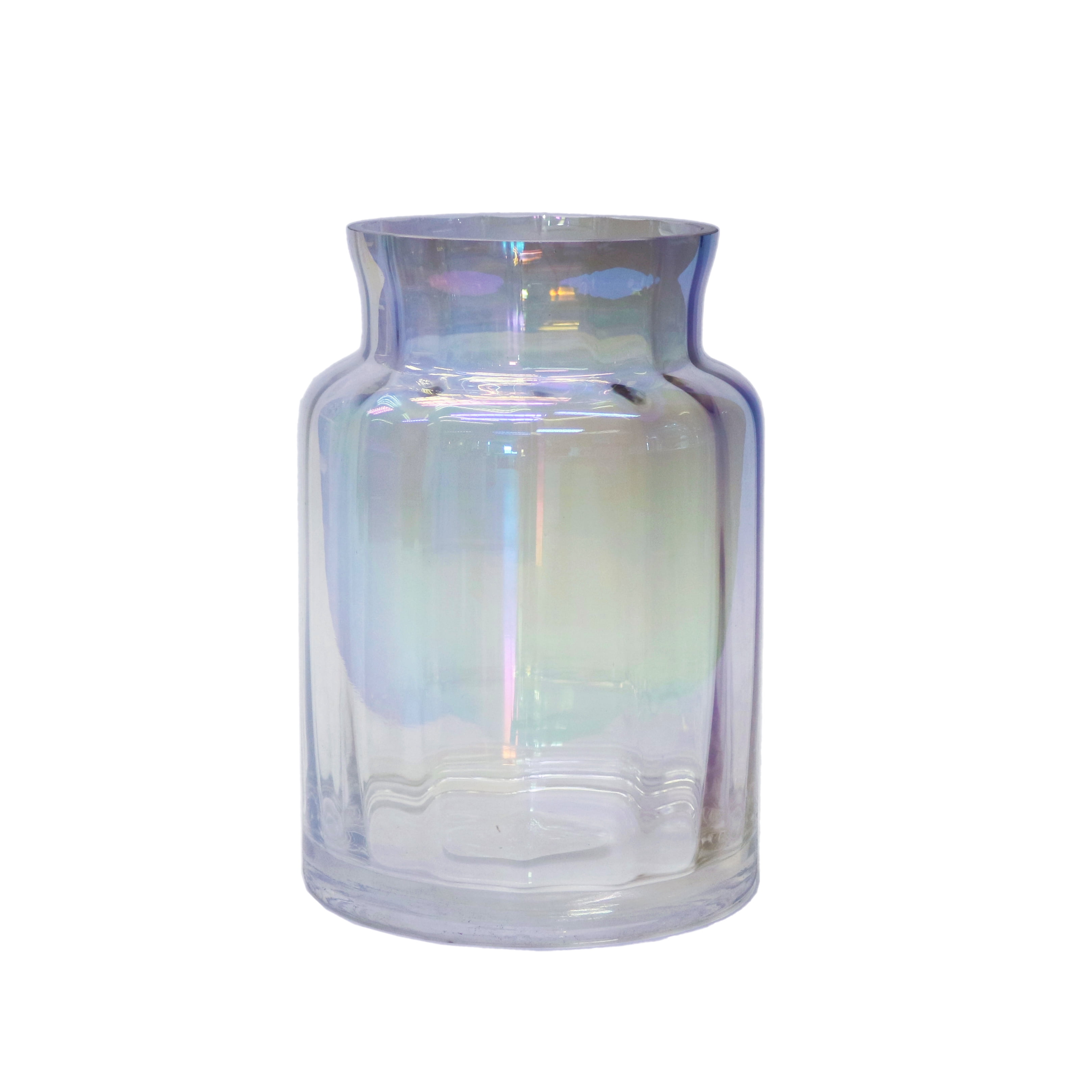 Mainstays 7.9" Glass Vase Container in Iridescent, Modern and Simple Stylish Design