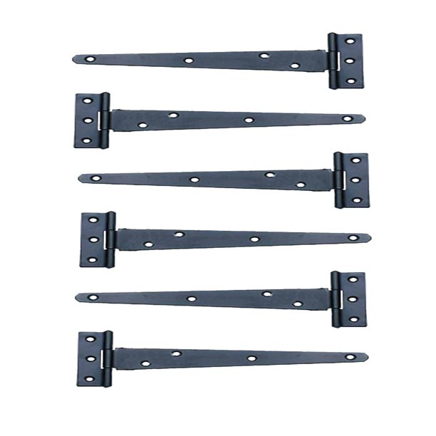 T Strap Door Hinge Black Iron RSF Finish Light Duty 9" Set of 6