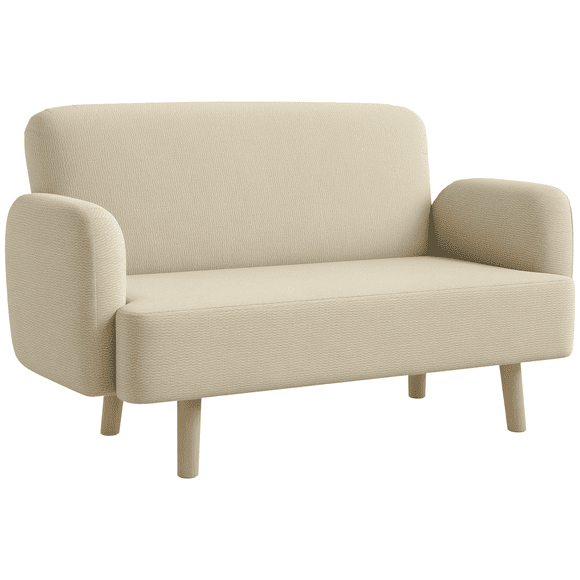 HOMCOM 2 Seater Sofa Couch with 8.3" Thick Padding and Wood Legs, Cream
