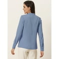 thumbnail image 4 of Women's Pleated Mock Neck Pearl Decor Elegant Work Blouse Top XL Grey Blue, 4 of 6