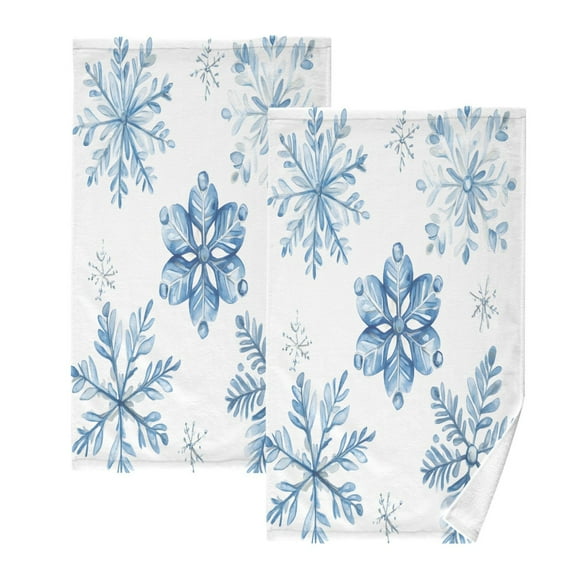 joogoo 2 PCs Hand Towels Sets Christmas Hand Draw Snowflakes Cotton Face Towel Bathroom Decorative