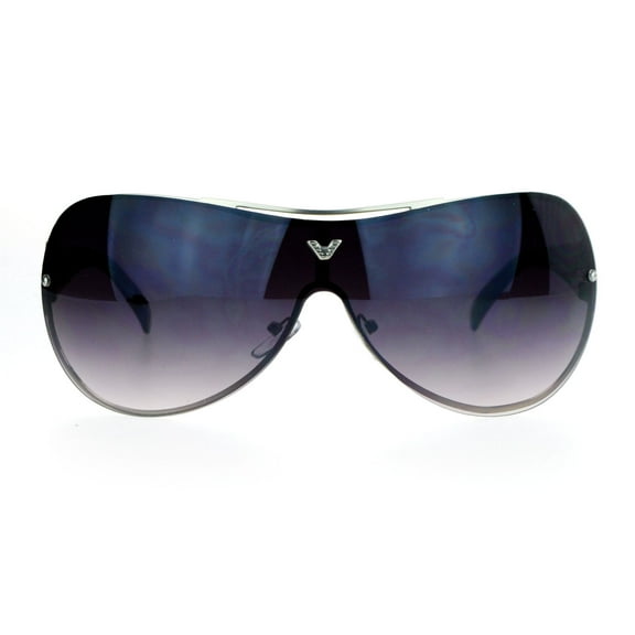 Designer Fashion Oversize Shield Racer Rimless Warp Sunglasses Silver Smoke