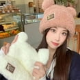 thumbnail image 4 of Cute Plush Bear Ear Beanie Hats;Women's & Girls' Winter Warm Faux Fur Knitted Caps;Adorable Design Bucket Hats with Bear Ears Pom Pom;Gift-worthy Autumn-Winter Fashion Accessory, 4 of 5