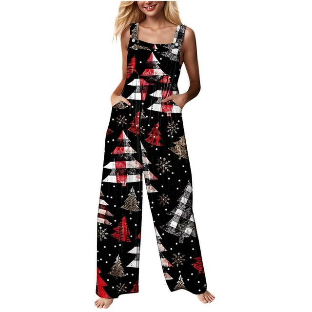 UPPADA Womens Casual Loose Fit Jumpsuits Summer Boho Wide Leg Rompers Sleeveless Overalls Wedding Jumpsuit with Pockets Multicolor,S