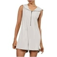 thumbnail image 4 of lcziwo Rompers for Women 2025 Comfy Athletic Workout Sweatshirt Romper Summer Sleeveless Half Zip Up Hooded Tank Jumpsuits with Pockets Clearance Items White L, 4 of 9