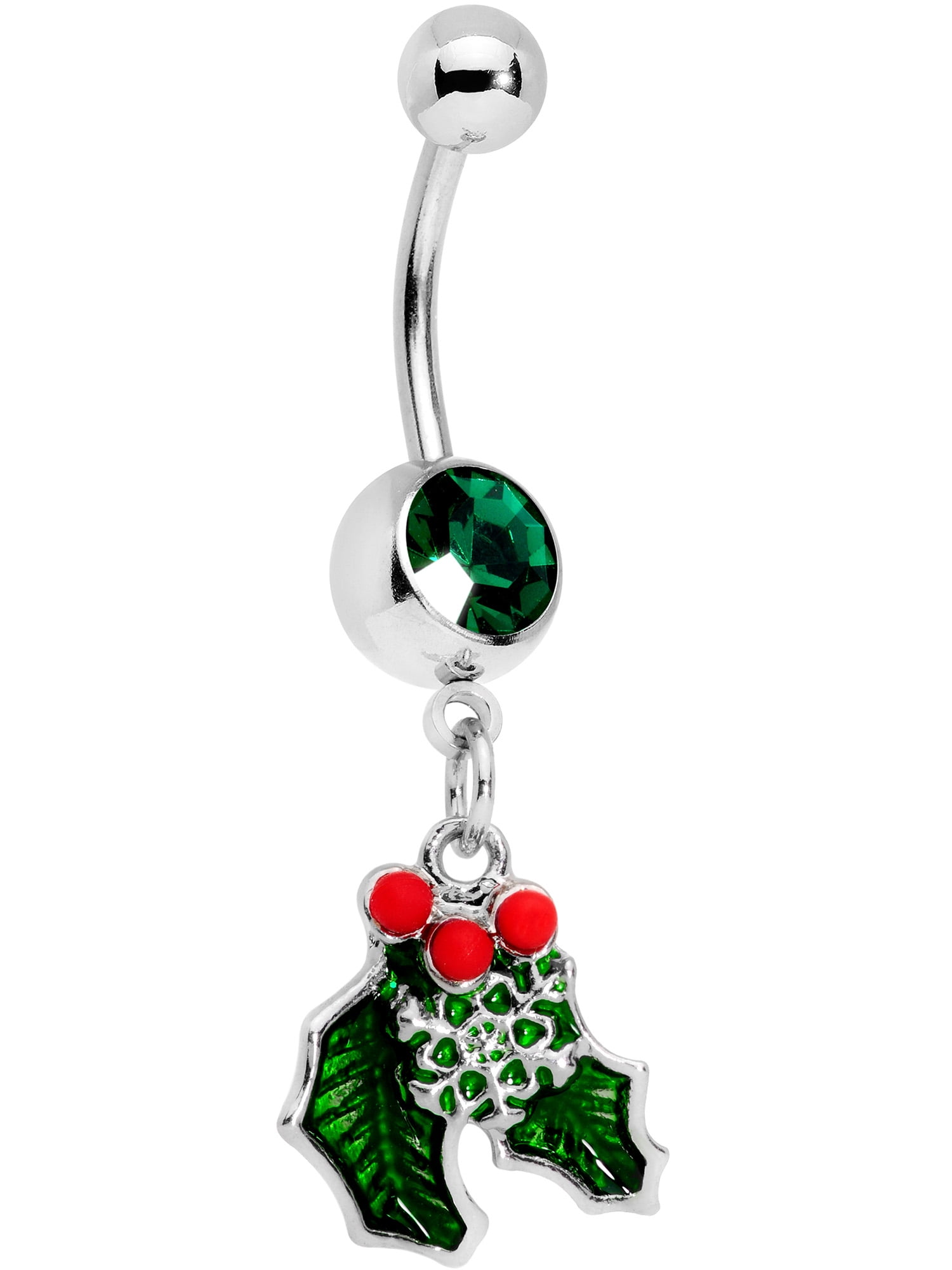 Body Candy 14G 12mm 316L Steel Navel Ring Red Accent Holiday Kiss Me  Mistletoe Belly Button Ring 1/2