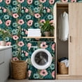 thumbnail image 4 of Peel and Stick Wallpaper Floral Pink Teal Wildflowers Botanical Leaves Dark Wall Mural 17.7in x 9.8ft Self Adhesive Removable Wall Paper Renter Friendly Wallpaper for Nursery Bedroom Cabinets, 4 of 8