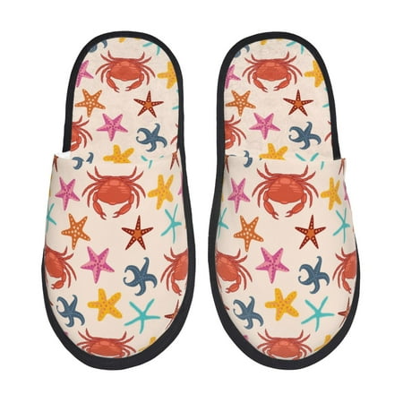 Balery Crabs And Seastars Slient Indoor Furry Fleece Comfort House Shoes Soft Non-Slip Home Shoes Cotton slippers House Slippers-- Medium