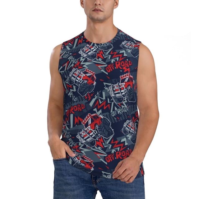 Fotbe Cool Red Off-Road Vehicle Men's Camiseta sin Mangas Estampada para Hombres, Playera Casual para Gimnasio, Entrenamiento, Playa-Large