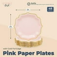 48Pack Pink Scalloped Paper Party Plates with Gold Foil Edges (9 in
