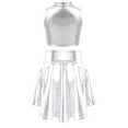 thumbnail image 2 of YONGHS Girls Metallic Crop Top with Pleated Skirt for Hip Hop Jazz Streetwear Dance Performance Party Silver 12, 2 of 7