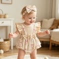 thumbnail image 4 of Baby Ruffle Sleeve Bodysuit with Bow Print and Waist Tie,Matching Headband Set, 4 of 5