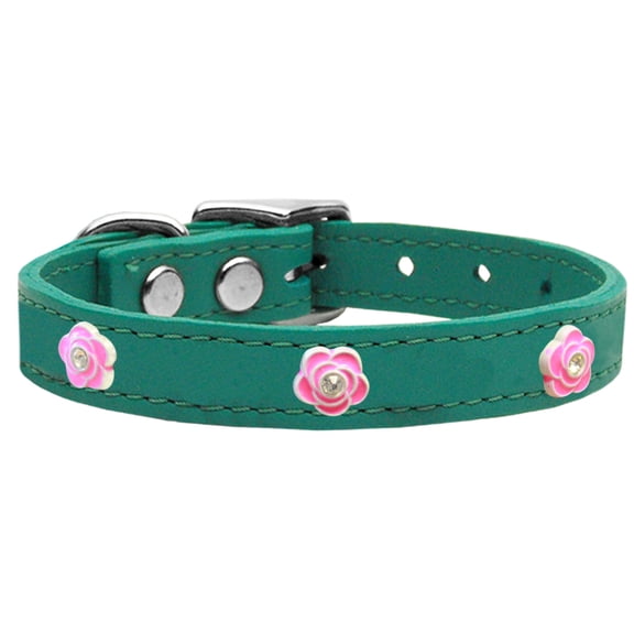 Bright Pink Rose Widget Genuine Leather Dog Collar Jade 22