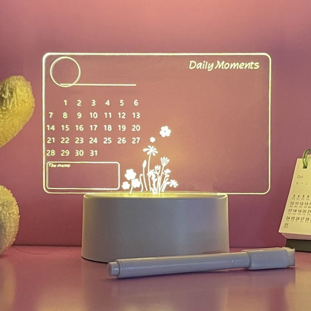 Luz De Noche Lámpara de acrílico DIY para dormitorio con bolígrafo, calendario, tablero, accesorios para el hogar (A)