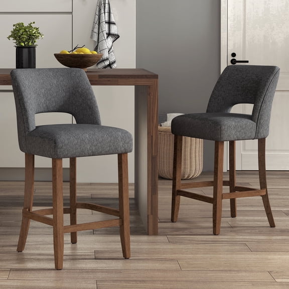 Vknow Furniture Bar Stools Set of 2, 26" Upholstered Counter Height Bar Stools, Modern Counter Stools with Wood Legs for Kitchen Island Dining Room Bar,Charcoal