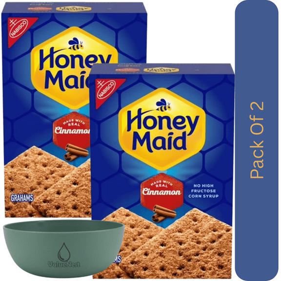 Honey Maid Cinnamon Graham Crackers, Sweet Snack Crackers, 14.4 oz Box With Olive Green Bowl By ValueNest