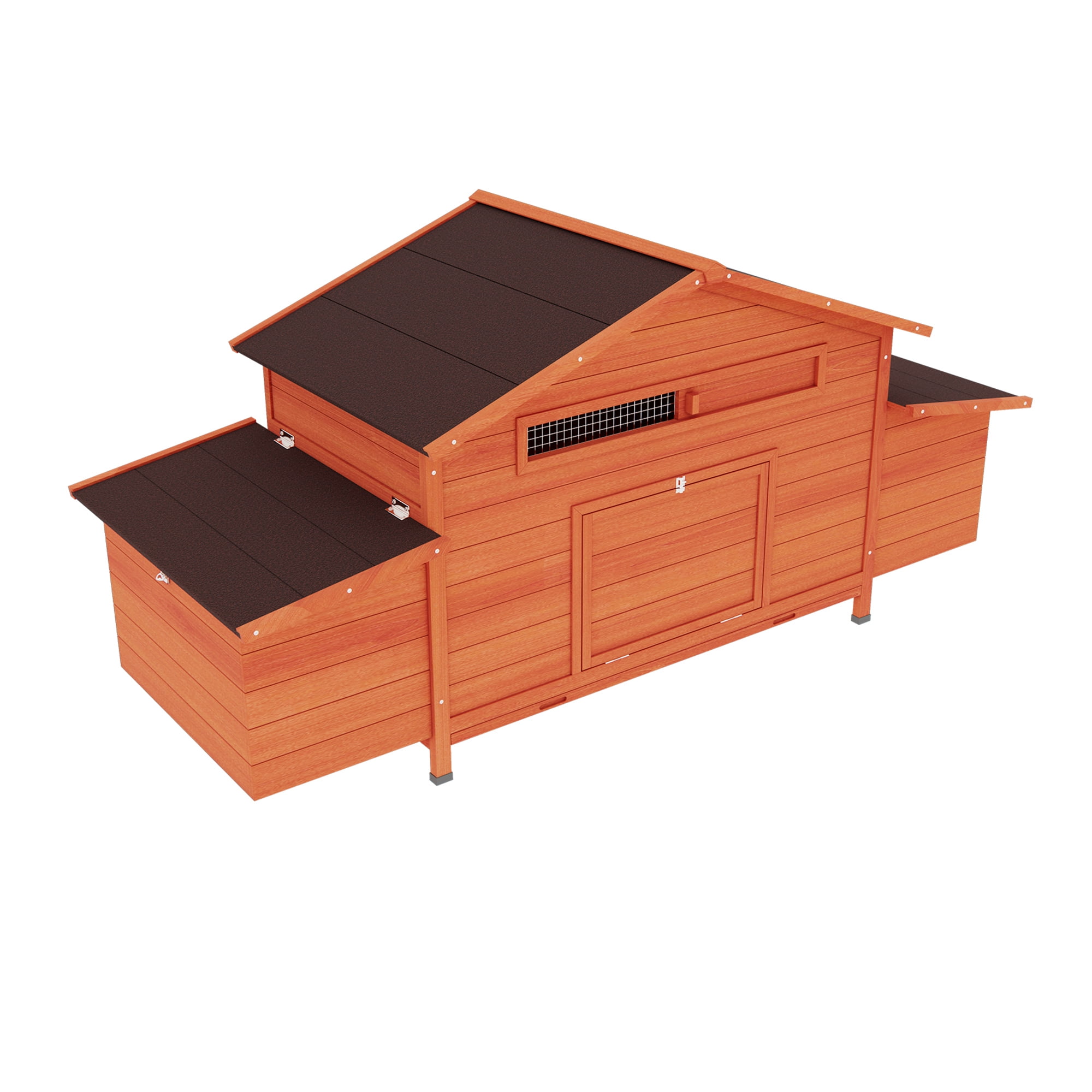 Aukfa 70" Large Chicken Coop Wooden 4 Nesting Boxes Chicken Cage for Outdoor, Backyard, Brown